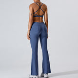 Women Yoga Set Suit Female V-neck Beauty Back Exercise