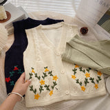 Women Knitted Cardigan Retro V-neck Single-Breasted Sleeveless Knit Vest
