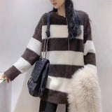 Women Knitted Pullover Autumn and Winter Striped Sweater Loose Sweater Top