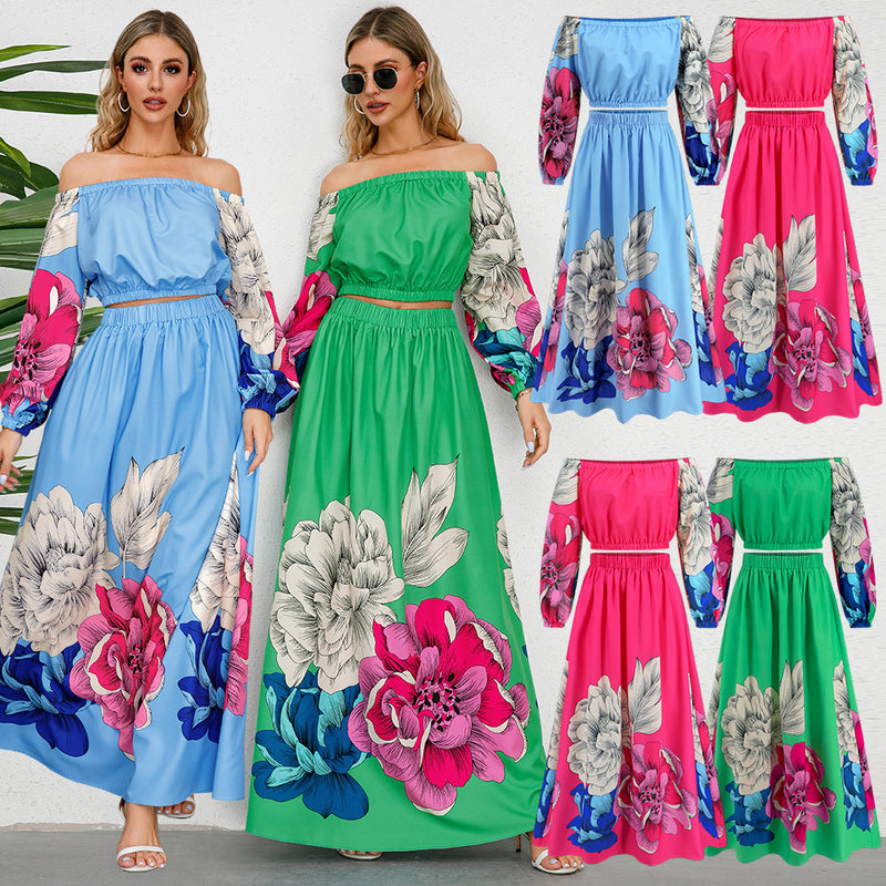 Women Date Dress Autumn Winter Retro Backless Long Sleeves Short Top A- line Long Skirt Suit