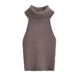 Women Sweater Knitwear Retro Turtleneck Knitted Vest Autumn Top