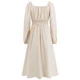 Women Date Dress Slim-Fit Long Sleeve V-neck Lace-up A- line Dress Lantern Sleeve Dress