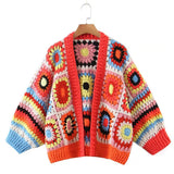 Women Sweater Knitwear Autumn and Winter Plaid Loose Knitted Cardigan Sweater