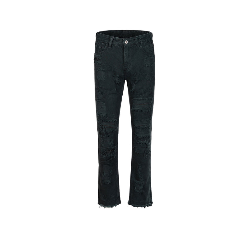 MIJKO Men Vintage Pants MIJKO Hip Hop Trousers Hole Damage Slim Jeans