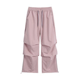 Men Sweatpants Pleated Casual Pants Wide-Leg Overalls Drawstring Jogger Pants