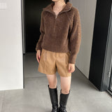 Women Winter Knitted Sweater Zipper and Lapel Sweater Loose Casual Women's Clothing 1t816