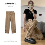 Men Jeans Washed Jeans Men's Autumn Straight Breasted Casual Trousers