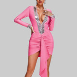 Women's Wedding Dress Sequined Hip Skirt Long Sleeve Bandage Dress