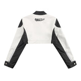 Women Jacket Short Embroidery PU Leather Jacket Baseball Uniform