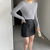 Women Cardigan Sweater Autumn Top round Neck Cropped Cardigan Sweater Button Long Sleeve Knitted Coat 8t7329