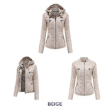 Red Leather Jacket Hooded Leather Jacket Two-Piece Detachable Leather Jacket Women's Spring and Autumn Coat Women's Pu
