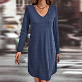 Women Dress Autumn and Winter Leisure V-neck Long-Sleeve Dress