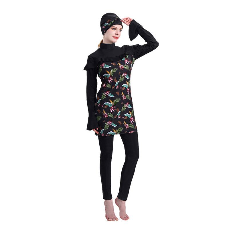 Muslim Bathing Suits Swimsuit Three-Piece High Elastic Swimsuit Beachwear with Hat