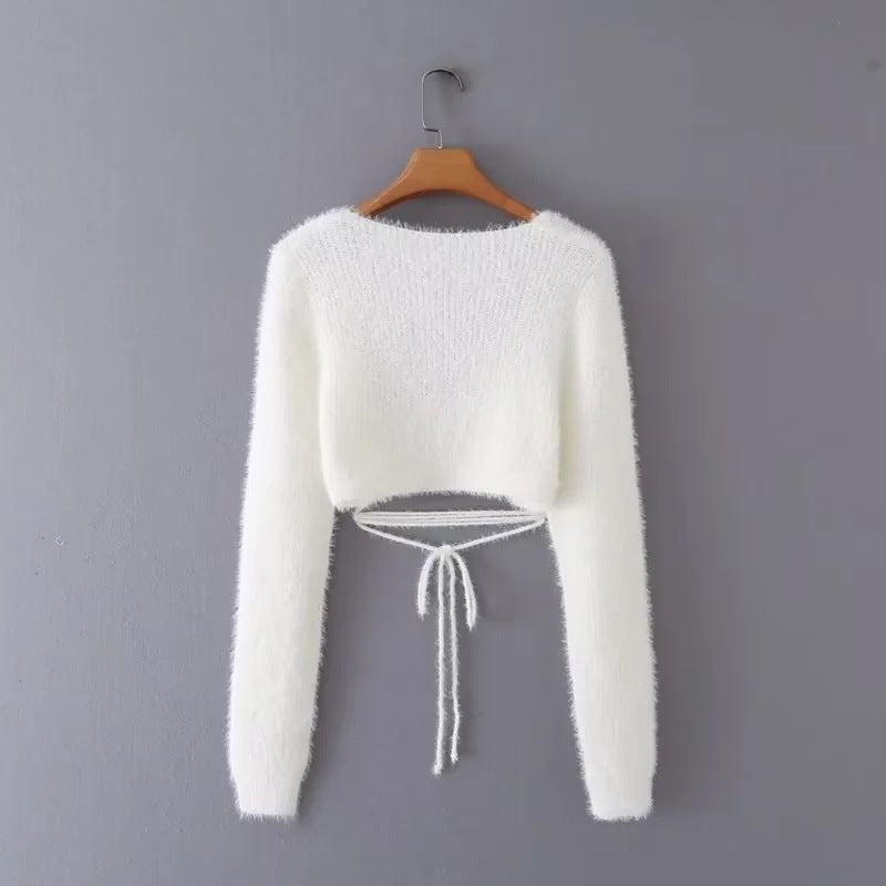Women Sweater Knit Wear Fall Slim Fit V-neck Plush Knitted Cardigan
