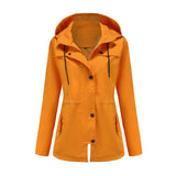 Women Trench Coat Long Cardigan Hooded Coat Outdoor Raincoat
