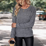 Women Knitted Sweater Autumn Solid Color Knitted Top