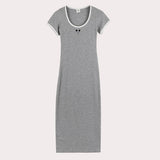 Women Dresses Embroidered Sheath Dress U Neck Short Sleeve