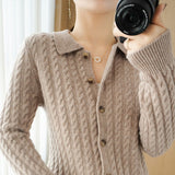 Women Knitted Cardigan Autumn and Winter Loose Lapel Knitted Cardigan Sweater Coat