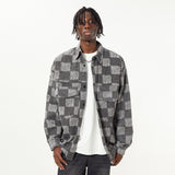 Men Jacket Coat Chessboard Plaid Long-Sleeve T-shirt Spring and Autumn Loose Shirt Coat