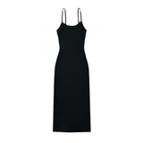 Women Dresses Summer round Neck Camisole Split Dress Backless Sexy Midi Dress (Xds0414)