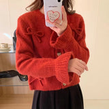 Women Knitwear Spring and Autumn round Neck Bow Sweaters Cardigan
