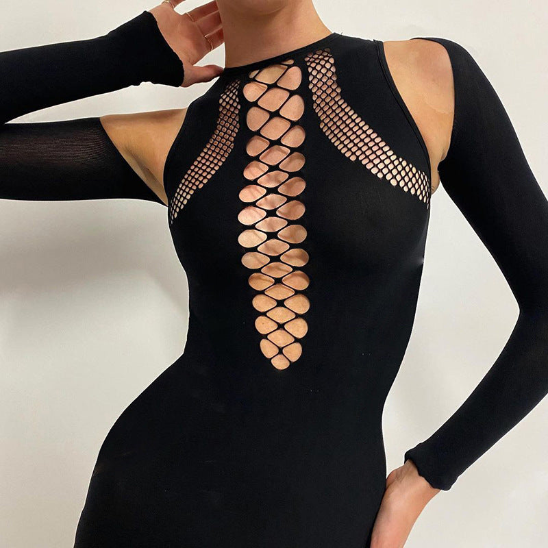 Women Dresses Spring Hollow out Shoulder-Baring Long Sleeve Dress