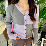 Women Knitwear Autumn Checkerboard Sweater Loose Knitted Cardigan