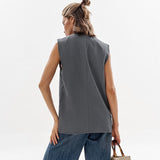 Women Trench Coat Autumn and Winter Gray Vest V-neck Baggy Coat