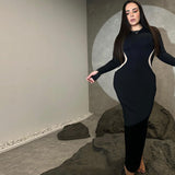 Women Dresses Fall Slim Fit round-Neck Long-Sleeved Dress