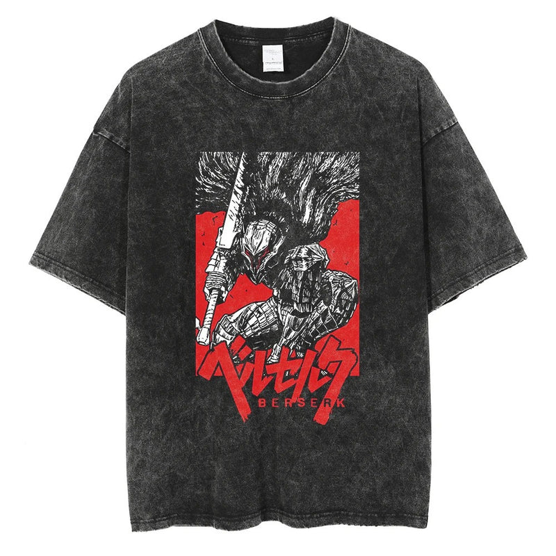 Fashion Summer T Shirt Men Anime Vintage Washed Cotton