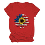 T-shirt pattern sunflower print round neck casual short sleeve