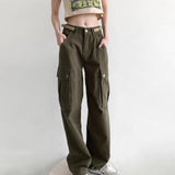 Women Sweatpants Multi-Pocket Casual Working Pants Women Loose Straight-Leg Wide-Leg Pants