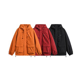 Unisex Winter Cotton Coat Three-Dimensional Pocket Decoration Tooling down Jacket Retro Solid Color down Jacket