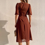 Women Dresses Summer Dress Puff Sleeve Dress (Bla0420)