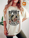 Spirit Bird & Letter Print Crew Neck T-Shirt, Casual