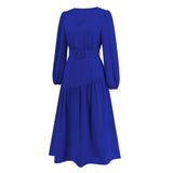 Women Date Dress Autumn and Winter V-neck Bubble Long Sleeve Dress
