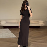 Women Dresses Summer Slim round Neck Short Sleeve Dress