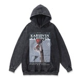 Men Hoodie Floral Letter Hooded Sweater