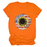 Sunflower Print Short Sleeve Casual Crew Neck T-Shirt Top