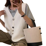 Women Knitted Cardigan Spring Vintage Loose Sweater Vest Casual Wool Sweater