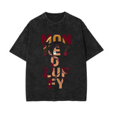 Washed retro cotton t-shirt, printed washed old short sleeves