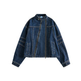 Unisex Jacket Autumn Double Zipper Denim Clothing