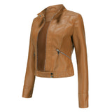 Red Leather Jacket Spring and Autumn Stand Collar Lady Leather Jacket