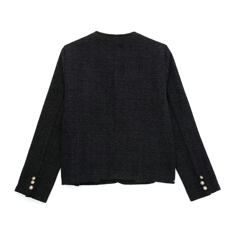 Women Woolen Coat Metal Buckle Vintage Tweed Short Chanel Coat