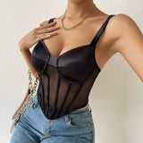 Women Party Tops Sexy Suspenders Mesh Diamond Vest