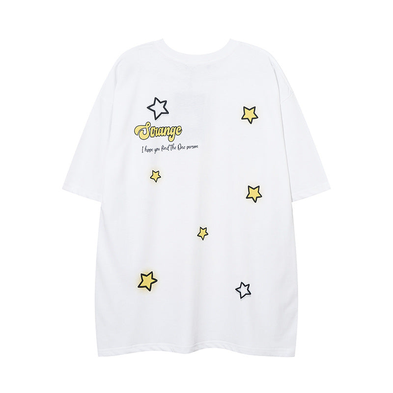 Men T Shirt Vintage Print Short Sleeves T-shirt Men and Women Loose