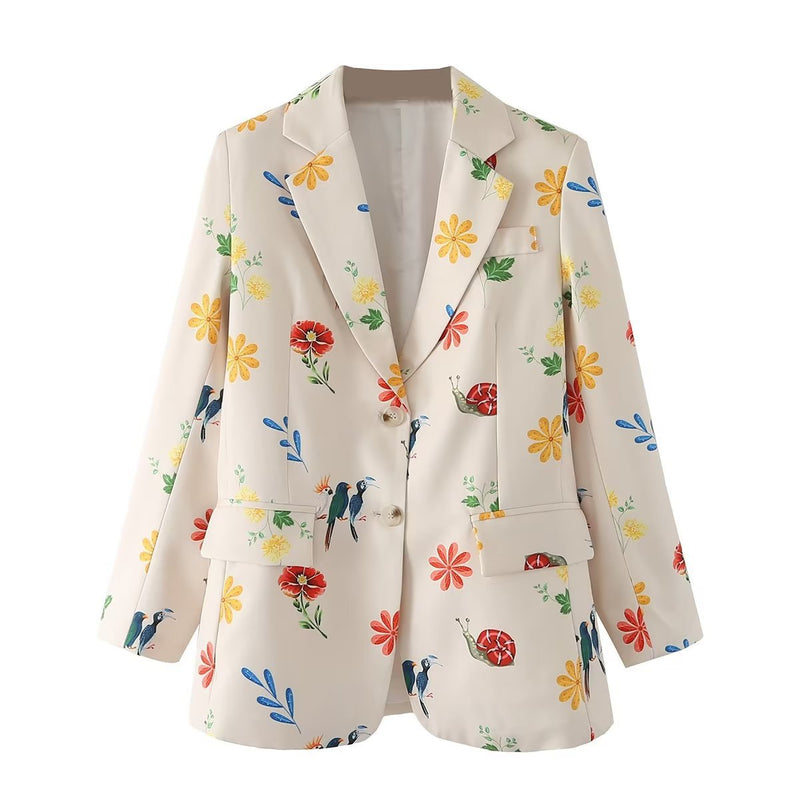 Women's Suits Autumn Leisure Women's Printed Single-Breasted Loose Suit Jacket