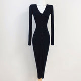 Women Dresses Sexy V-neck Long Sleeve Dress