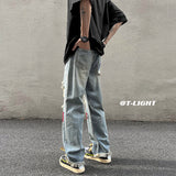 Men Jeans Ripped Jeans Men's Summer Retro Hiphop Wide Leg Pants