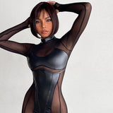 Women Jumpsuit Autumn Crew Neck Back Long-Sleeve Zipper Jumpsuit